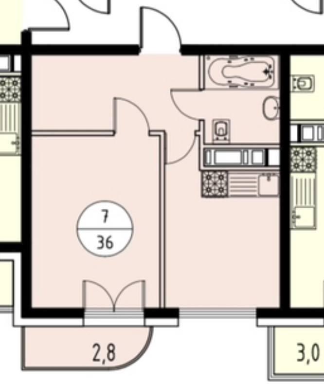 1-комнатная квартира, 34.5 м2