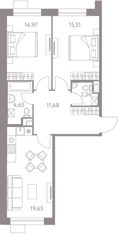 2-комнатная квартира, 69.2 м2