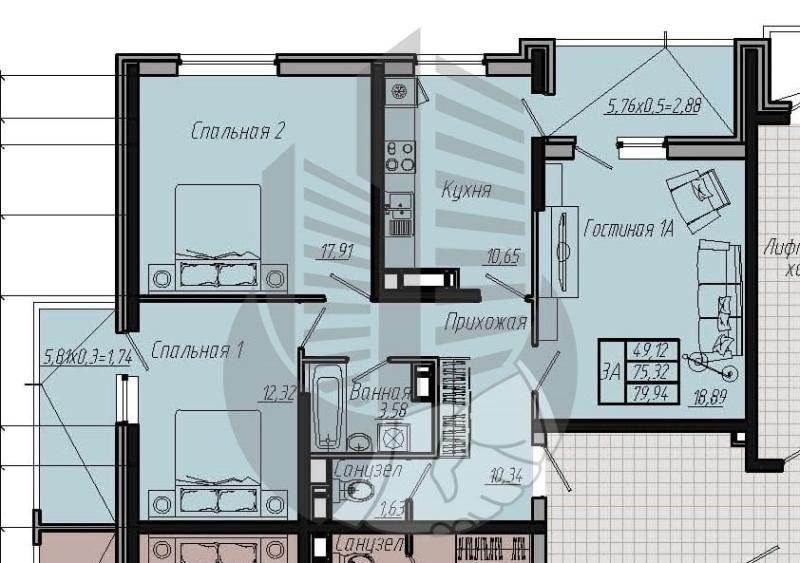 3-комнатная квартира, 83 м2