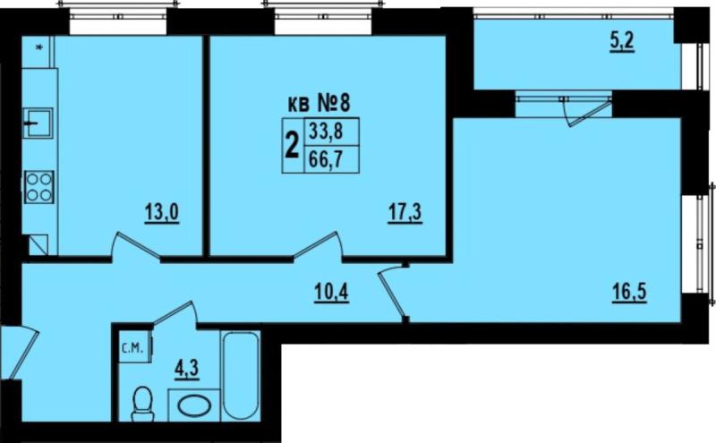 2-комнатная квартира, 67 м2