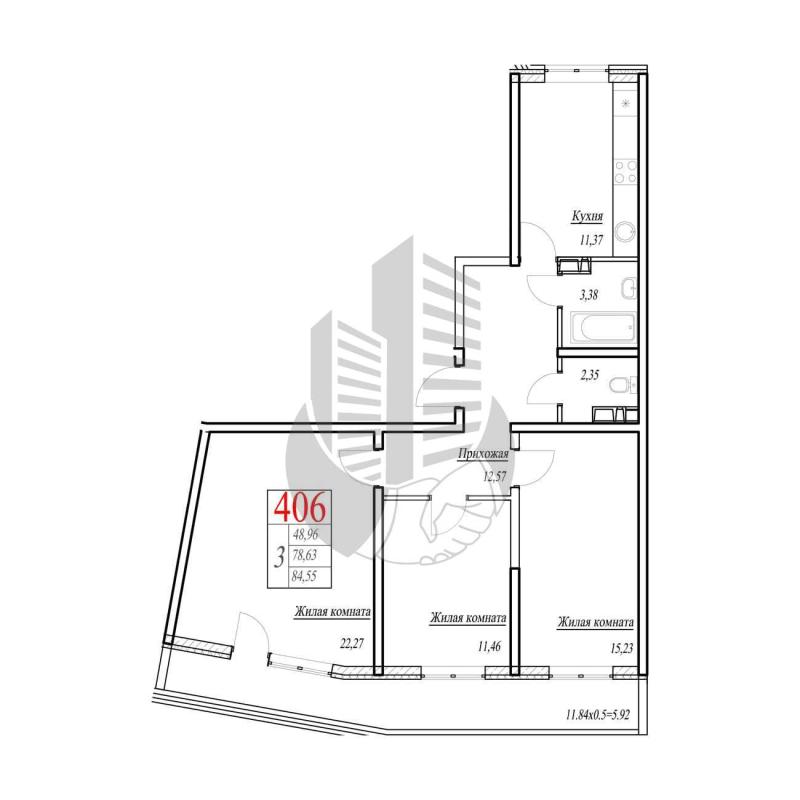 3-комнатная квартира, 89 м2