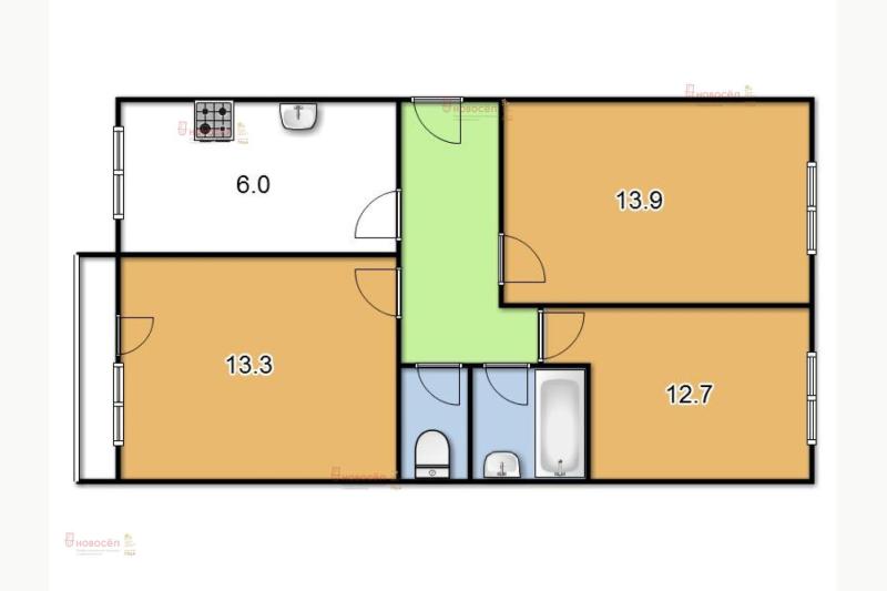 3-комнатная квартира, 57 м2