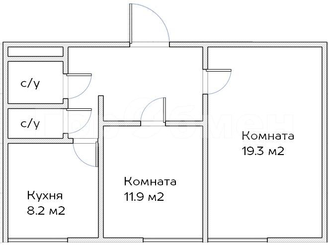 2-комнатная квартира, 49.3 м2
