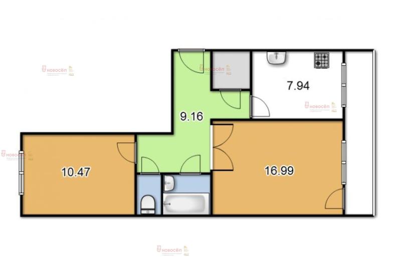 2-комнатная квартира, 47.9 м2