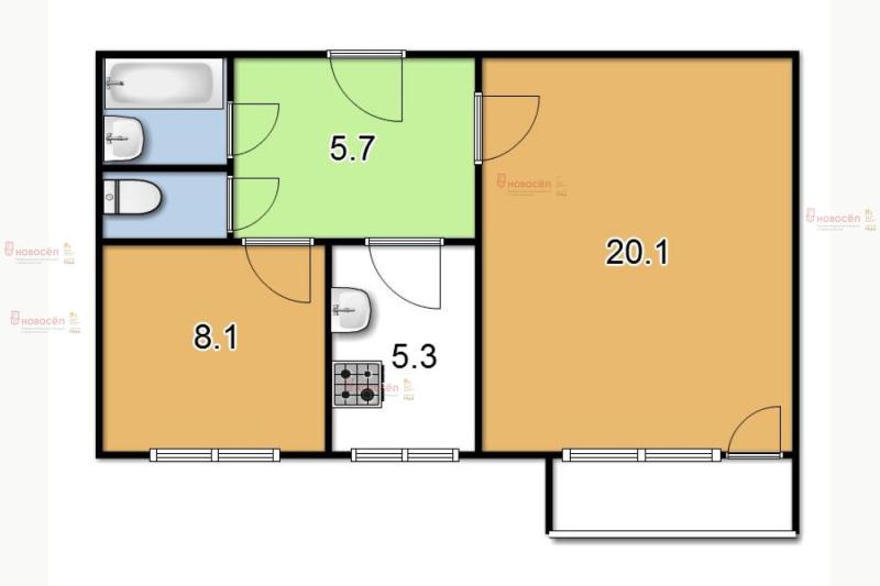 2-комнатная квартира, 42.8 м2