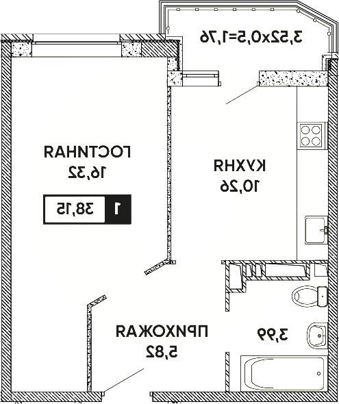 1-комнатная Квартира, 39 м2