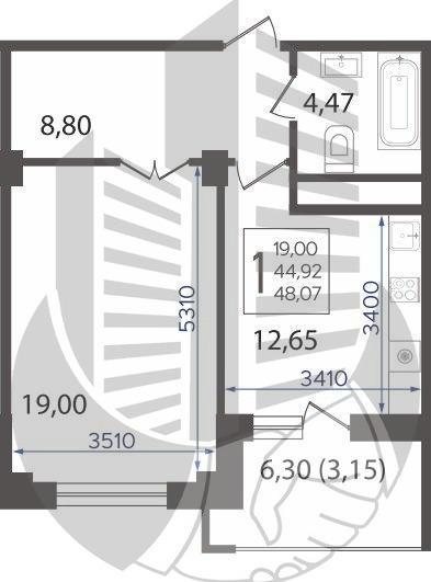 1-комнатная квартира, 48 м2