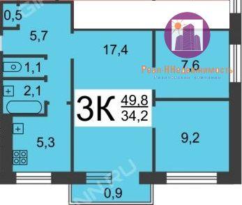 3-комн. квартира • 49.8 м2 • 5/5 этаж. Фото 2