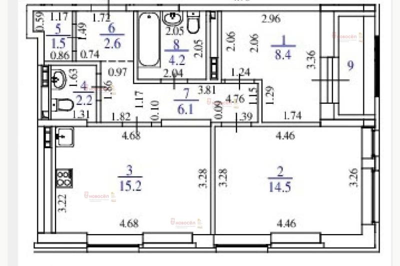 3-комнатная Квартира, 58 м2