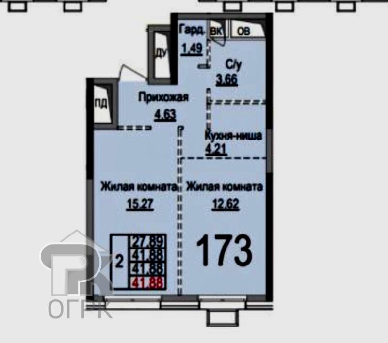 2-комн. квартира • 41.8 м2 • 15/24 этаж. Фото 1