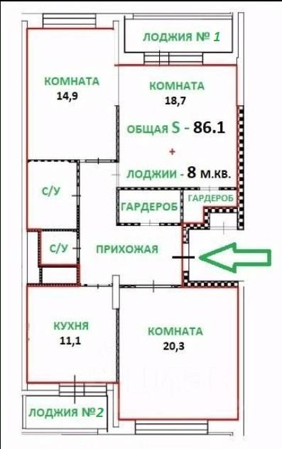 3-комн. квартира, 86.1 м², 8/20 этаж