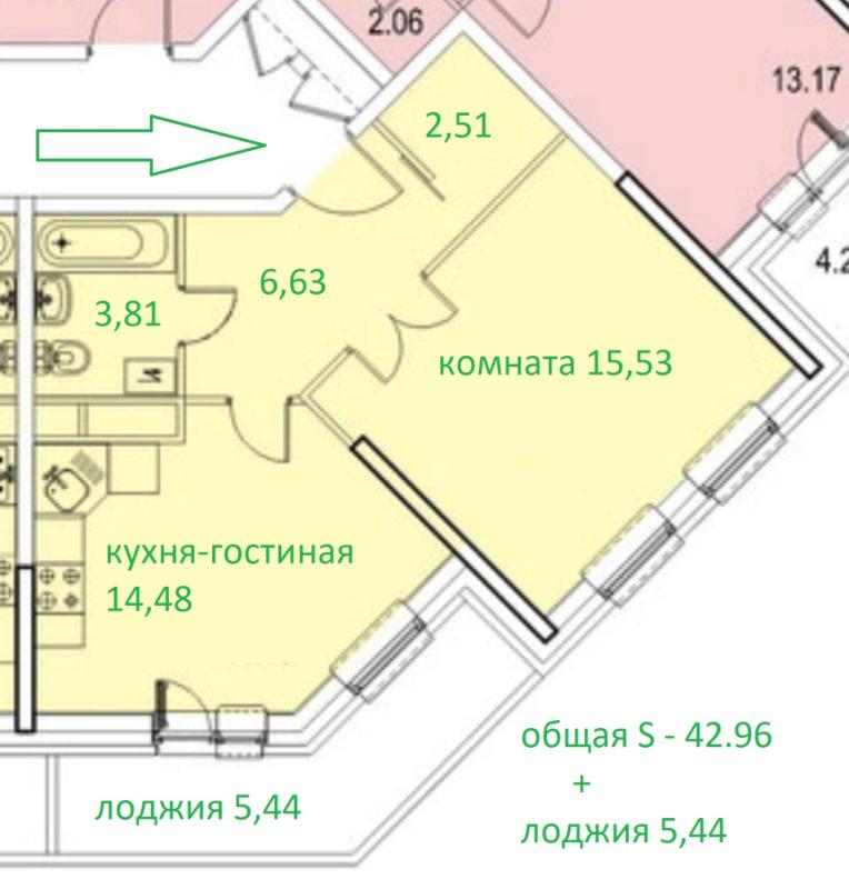 2-комн. квартира, 42.96 м², 2/20 этаж