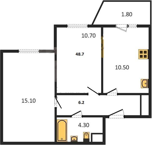 2-комнатная квартира, 49 м2