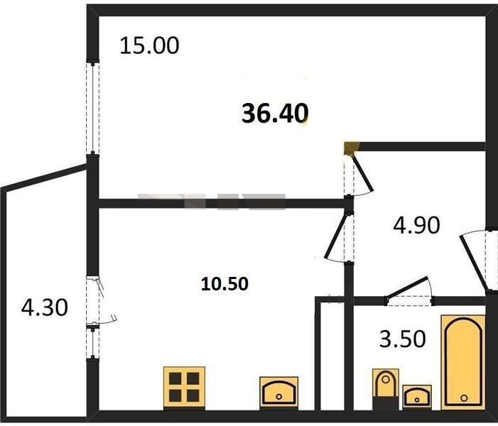 1-комнатная квартира, 36.7 м2