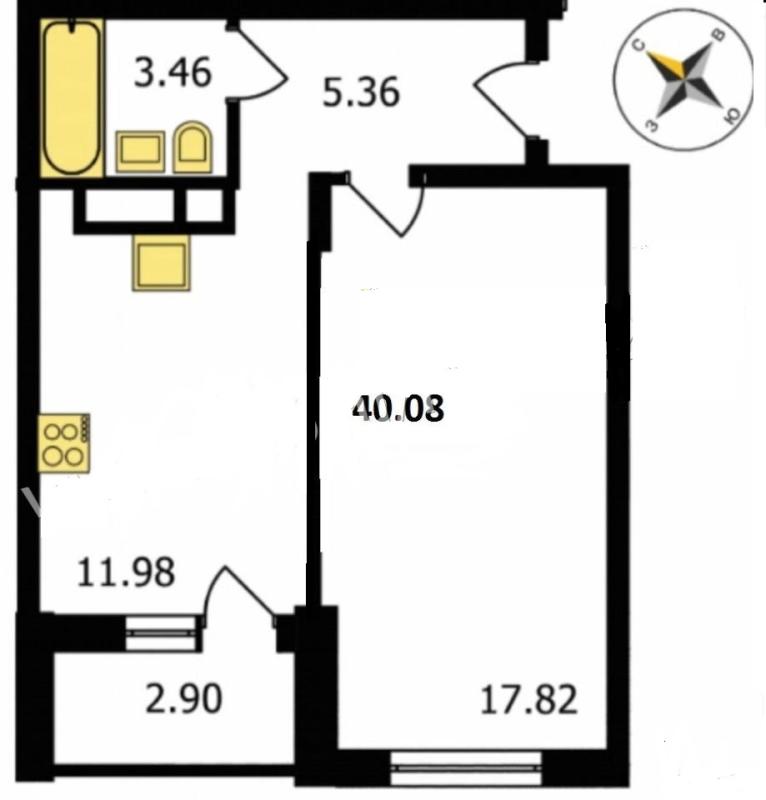 1-комнатная квартира, 40 м2