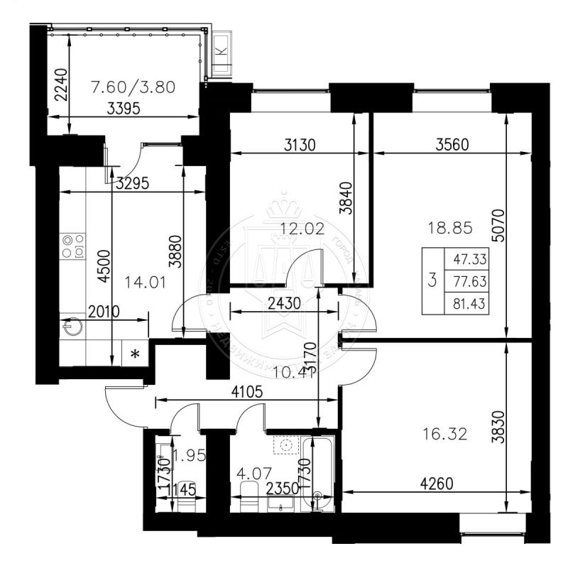 3-комнатная квартира, 81.43 м2