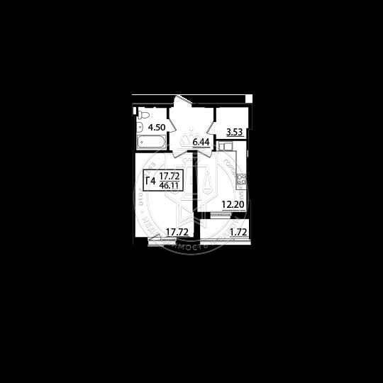 1-комнатная квартира, 46.11 м2