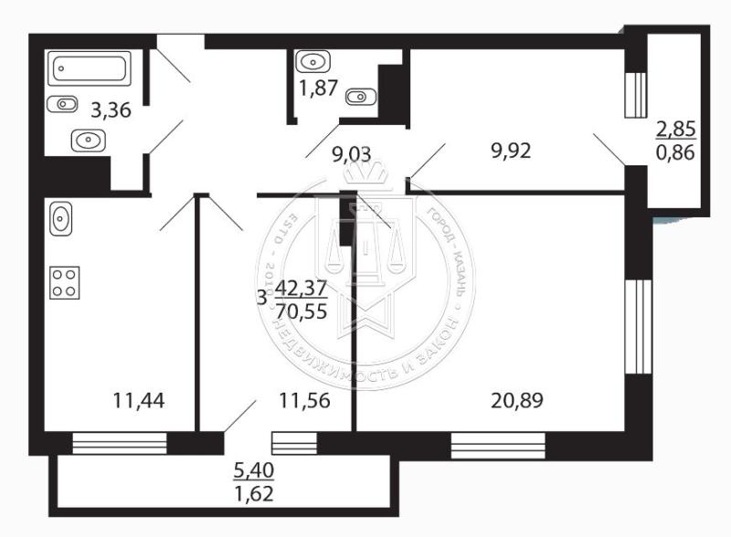 1-комнатная квартира, 30.85 м2