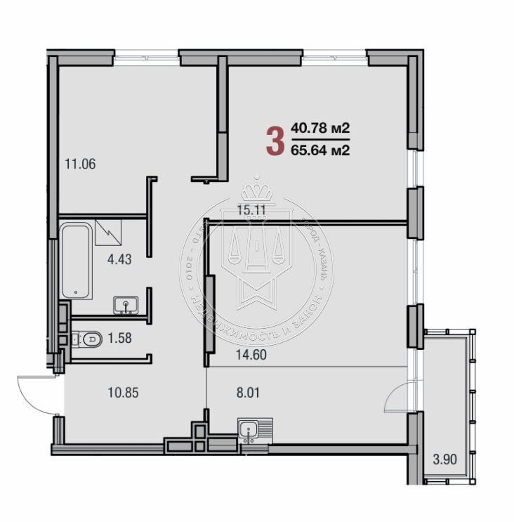 3-комнатная квартира, 65.6 м2