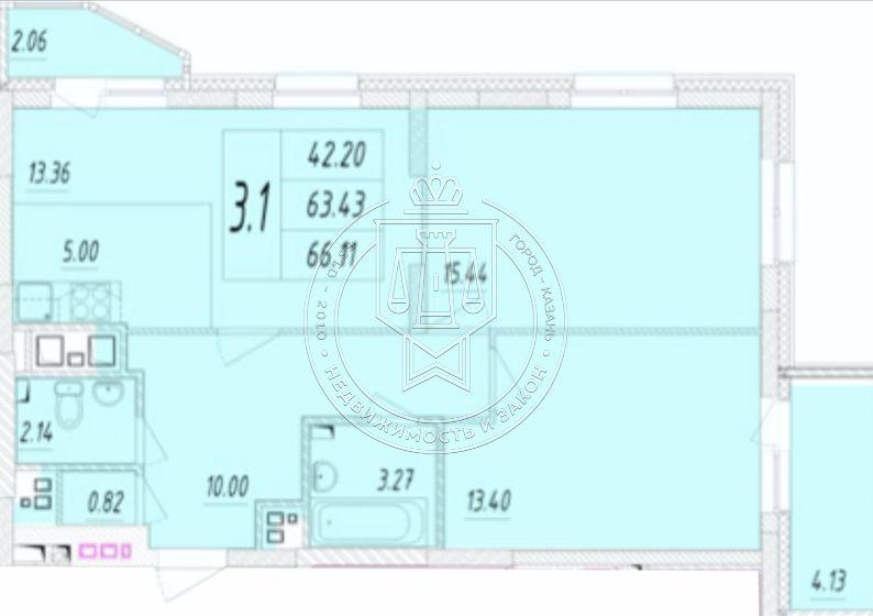 3-комнатная квартира, 66 м2