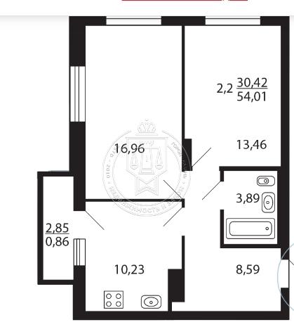 2-комнатная квартира, 54.1 м2