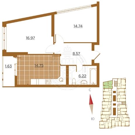 2-комнатная квартира, 62.52 м2