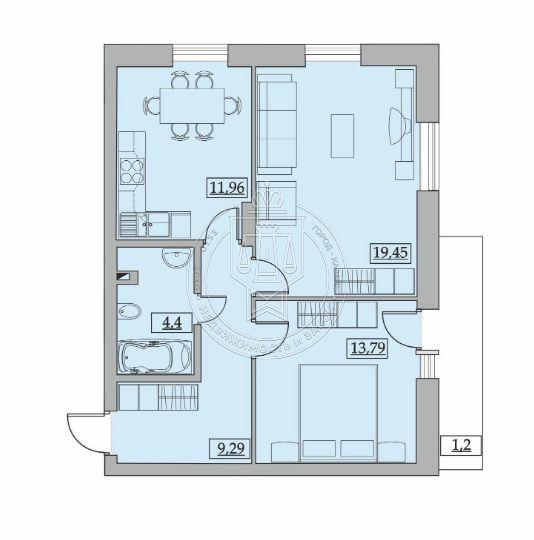 2-комнатная квартира, 59.61 м2