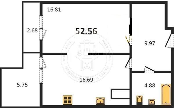 1-комнатная квартира, 52 м2