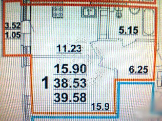 1-комнатная квартира, 39.58 м2