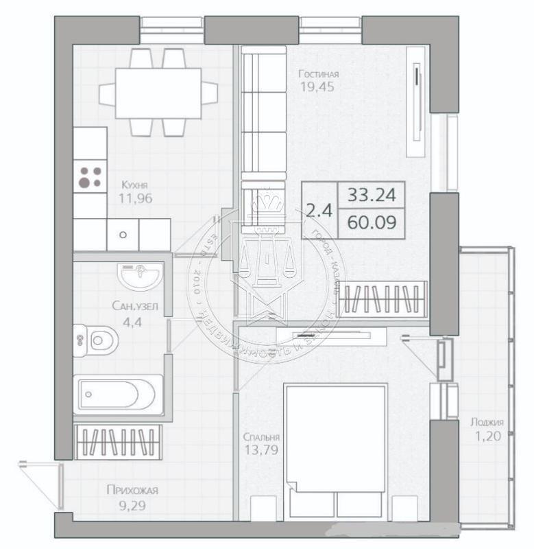 2-комнатная квартира, 60 м2