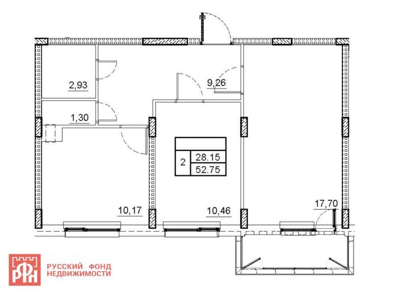 2-комнатная квартира, 52.75 м2