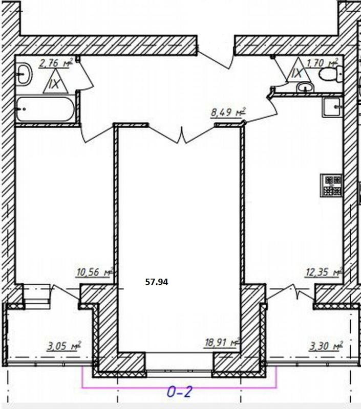 2-комнатная квартира, 57.97 м2