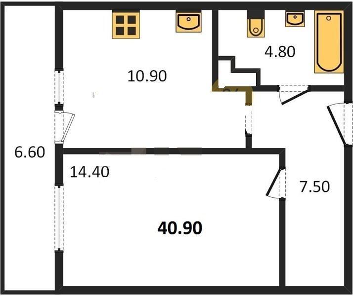 2-комнатная квартира, 40.9 м2