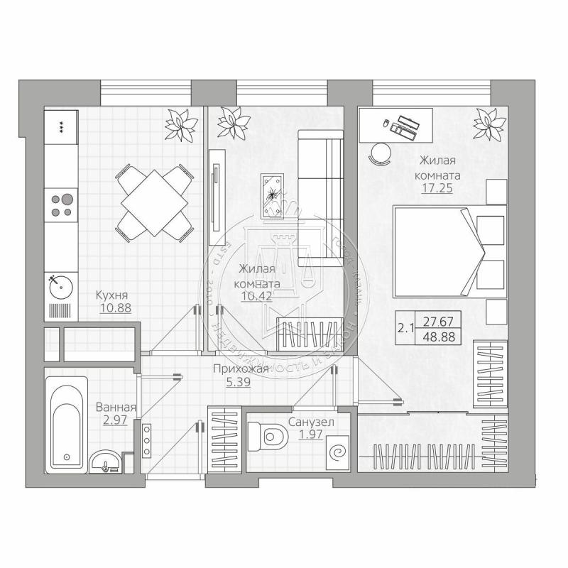 2-комнатная квартира, 48.88 м2