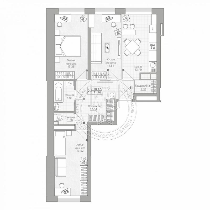 3-комнатная квартира, 71.76 м2