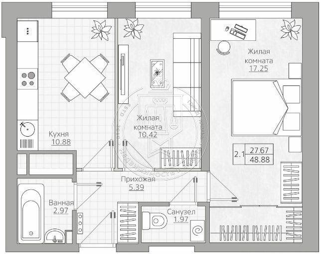 2-комнатная квартира, 48.88 м2