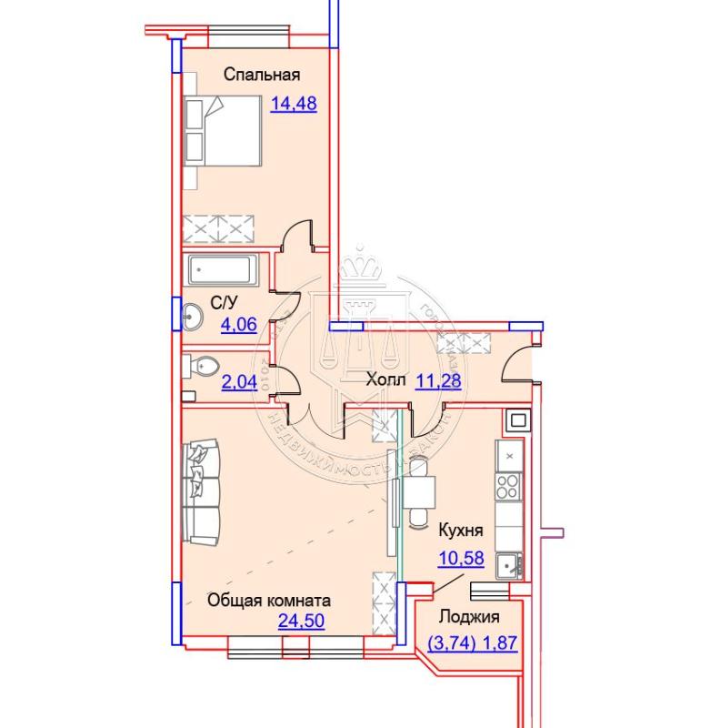 2-комнатная квартира, 69 м2