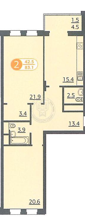 3-комнатная квартира, 116.7 м2