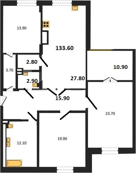 3-комнатная квартира, 133 м2