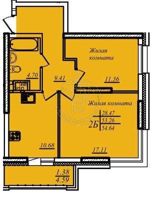 2-комнатная квартира, 53.97 м2