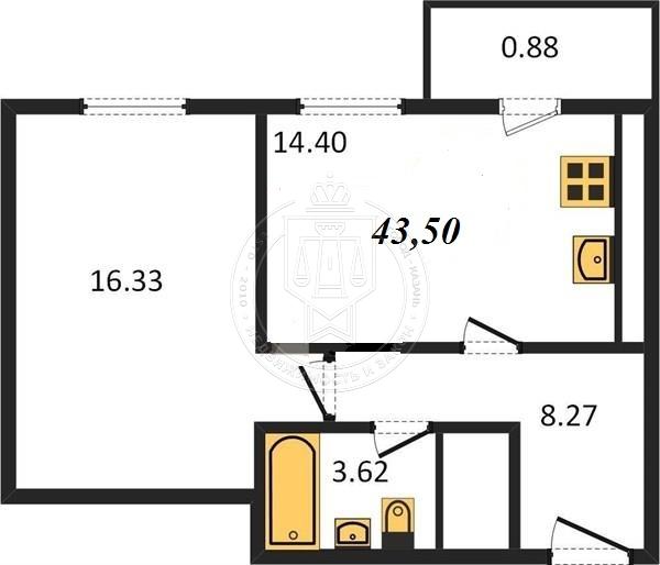 1-комнатная квартира, 43.5 м2