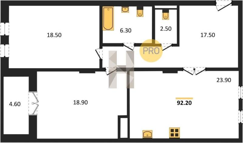 2-комнатная квартира, 92 м2