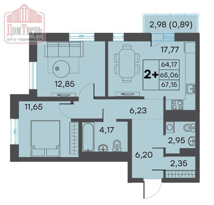 2-комнатная квартира, 65.06 м2