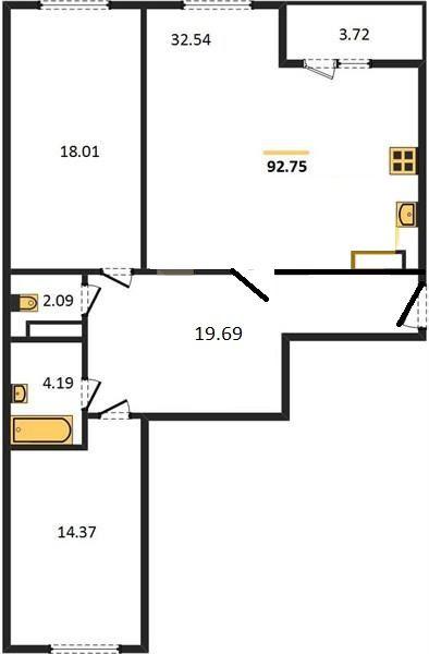 2-комнатная квартира, 92 м2