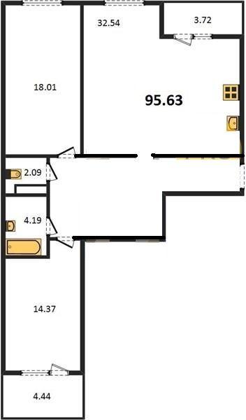 2-комнатная квартира, 86 м2