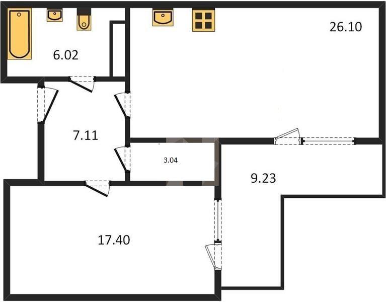 1-комнатная квартира, 64 м2