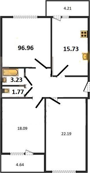 3-комнатная квартира, 96 м2