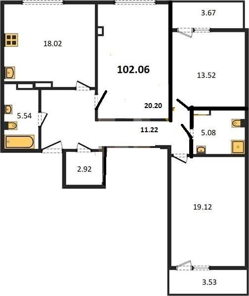 3-комнатная квартира, 76 м2