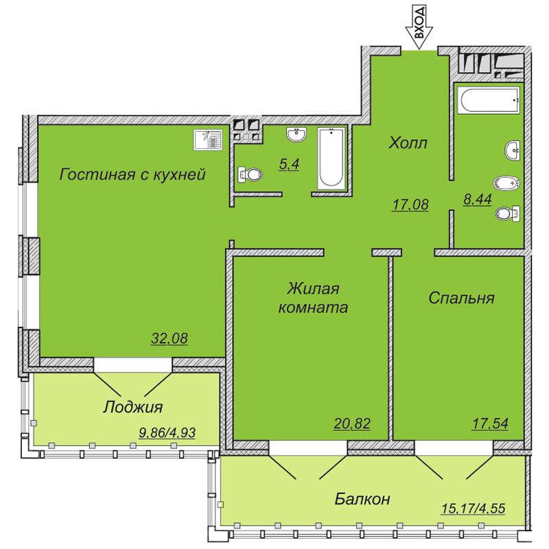 3-комнатная квартира, 110.48 м2