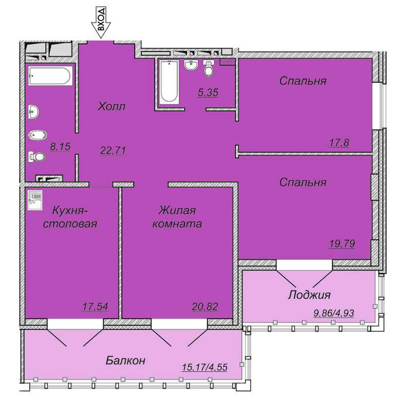 3-комнатная квартира, 121.64 м2